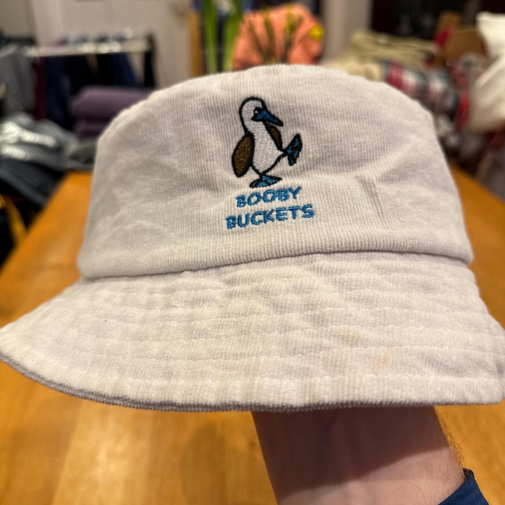 Women's White and Blue Hat